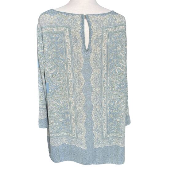Rose + Olive Blouse Floral Blue Green Boho Lightweight Flowy Pastel Office 2X - Picture 2 of 12